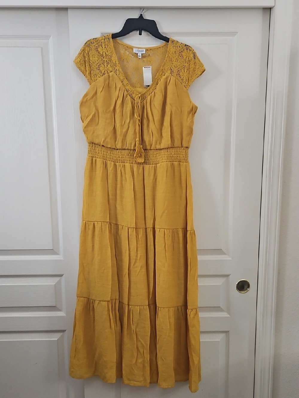Luxology | Gauze Smocked Waist Mustard Yellow Maxi Dress Size L NWT